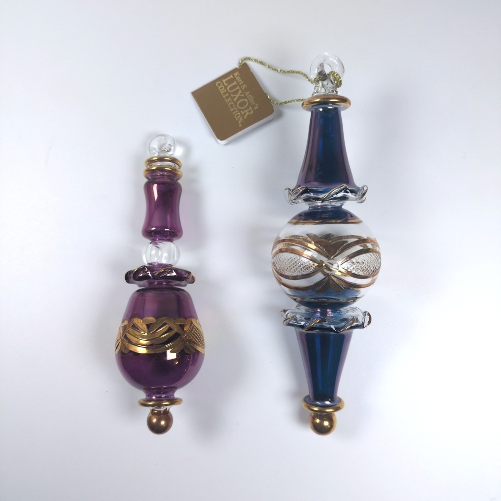 Kurt Adler Luxor Collection Egyptian Glass Ornaments Purple Blue Gold Finial (2)